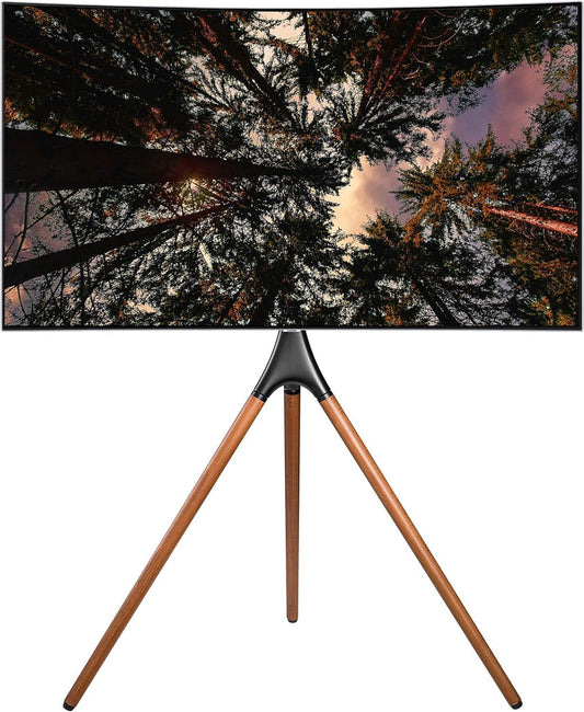 SKY-TOUCH 45"-65" TV Stand Easel with Tripod Base, Height Adjustable Swivel TV Floor Stand, Dark Walnut Legs,for LED LCD Screens, Max VESA 600x400mm, 77lbs Capacity,(Install Manual Included)