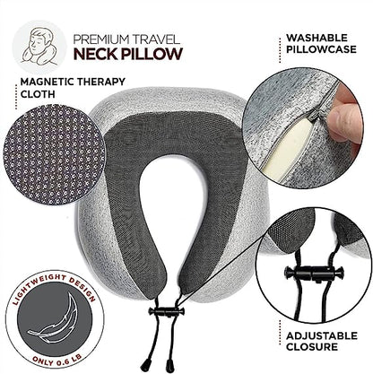 100pcs Travel Pillow Set, 100% Pure Memory Foam Neck Pillow, U Shape Head Pillow Airplane Travel Kit with 3D Contoured Eye Masks, Earplugs and Storage Bag (Grey)