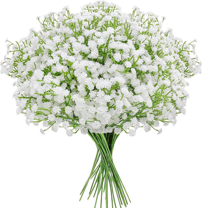 SKY-TOUCH 6 Pcs Artificial Baby Breath Gypsophila Flowers Bouquets Realistic-Looking Artificial Plants Suitable For Offices Indoor Outdoor Weddings DIY Party Centerpieces And Decorations (White)
