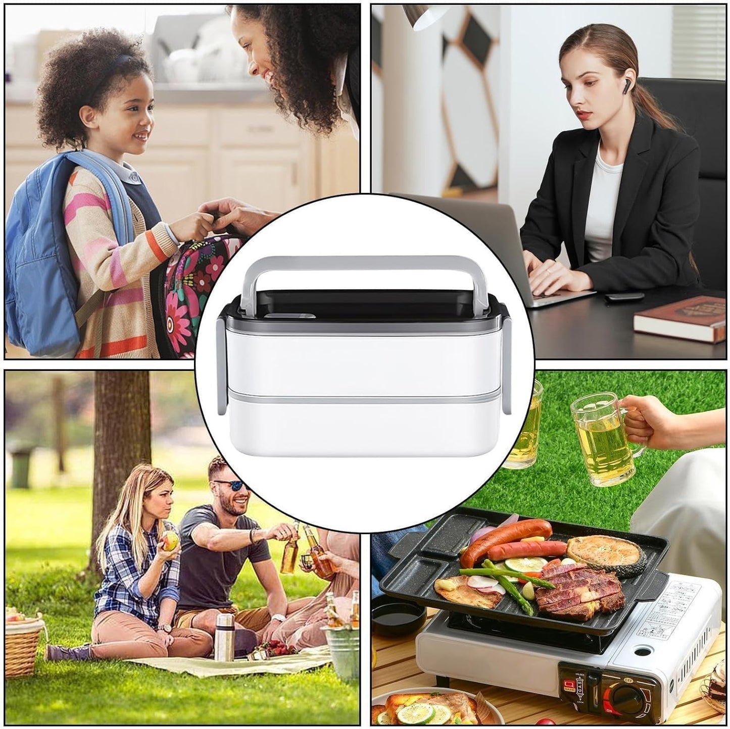 SKY-TOUCH Insulated Lunch Box,Double Layer Stainless Steel Heated Bento Box,Leakproof Lunchbox with Detachable Divider,Microwave Food Safe,with Utensils and Bento Box Bag- BFA Free