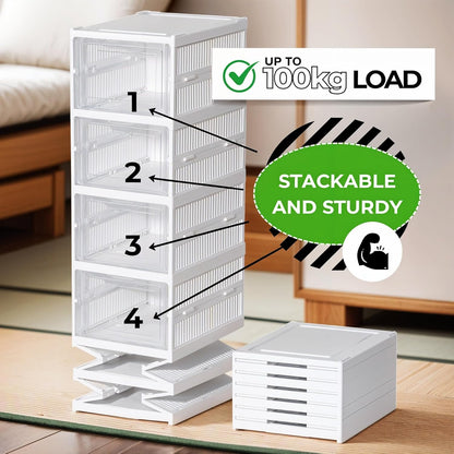 SKY-TOUCH Shoes Storage Box, Installation Free 6 Layer Clear Shoe Boxes Stackable Foldable, Storage Organiser for shoes, Trainers,high heels,Hallway,Under Bed Shoe Box,Women,Men, 35x26x105cm