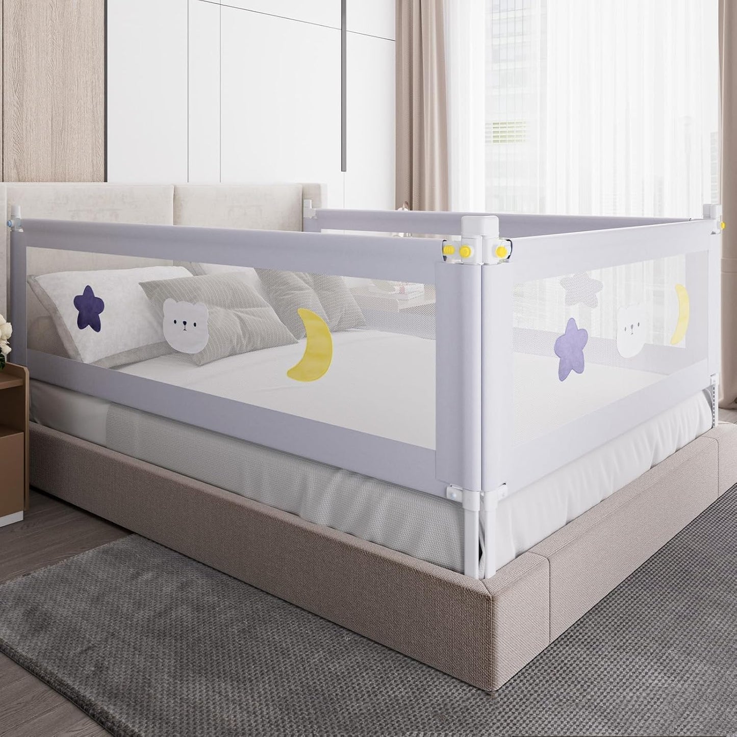 SKY-TOUCH Bed Rail for Toddlers 1.5m, Baby Bed Rail Guard Infants Safety Bed Guardrail Adjustable Height, Upgraded seamless reinforced safety fence protector baby crib rail guardrail (1 Side, 1.5m)