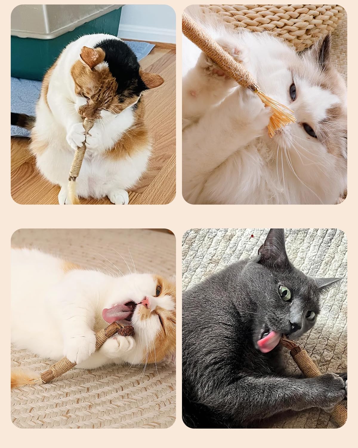 SKY-TOUCH 3 PCS Cat Chew Sticks Toys, Natural Cat Teeth Nip Cleaning Teeth Chew Catnip Chew Toys for Kitty Dental Treat Interactive Toy