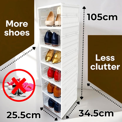 SKY-TOUCH Shoes Storage Box, Installation Free 6 Layer Clear Shoe Boxes Stackable Foldable, Storage Organiser for shoes, Trainers,high heels,Hallway,Under Bed Shoe Box,Women,Men, 35x26x105cm