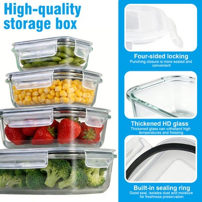 SKY-TOUCH 8-Pack Glass Meal Prep Containers - Leakproof & Airtight Locking Lids, for Microwave, Oven, Freezer & Dishwasher, BPA-Free, Grey