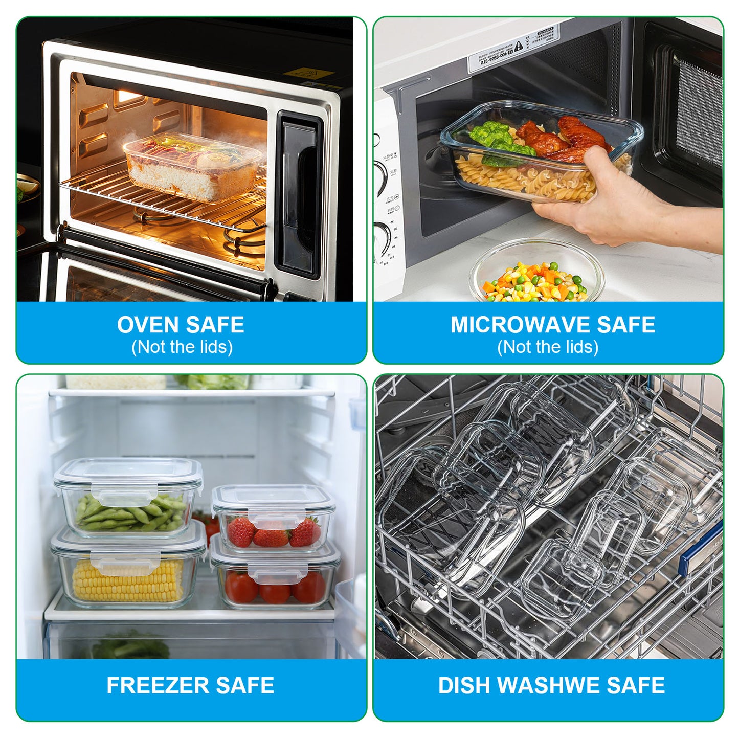 SKY-TOUCH 8-Pack Glass Meal Prep Containers - Leakproof & Airtight Locking Lids, for Microwave, Oven, Freezer & Dishwasher, BPA-Free, Grey