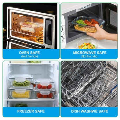 SKY-TOUCH 8-Pack Glass Meal Prep Containers - Leakproof & Airtight Locking Lids, for Microwave, Oven, Freezer & Dishwasher, BPA-Free, Grey