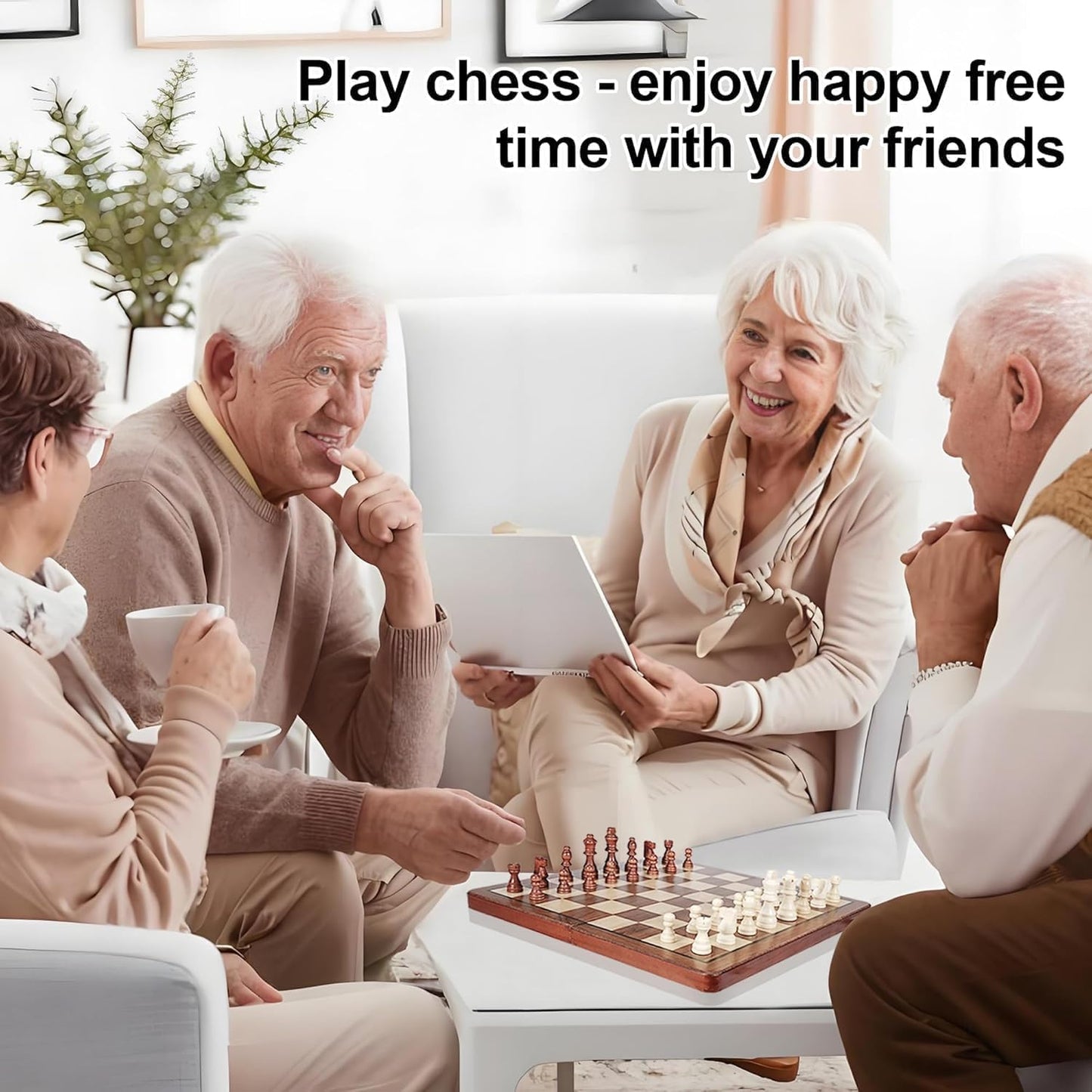 SKY-TOUCH Magnetic Wooden Chess Set, Chess Set, Chess Board, Adult Magnetic Set,Classic Handmade Game Board,Portable and Folding Game for Kids and Adults,Beginners and Professionals,39 * 39 * 1cm.