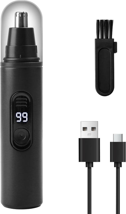 SKY-TOUCH Nose Hair Trimmer, Ear Eyebrow Trimming Tool with Display, Ear Hair Removal Rechargeable Waterproof Easy Cleansing, Dual Edge Blades Razor Painless Ears and Nose Clipper for Man Woman