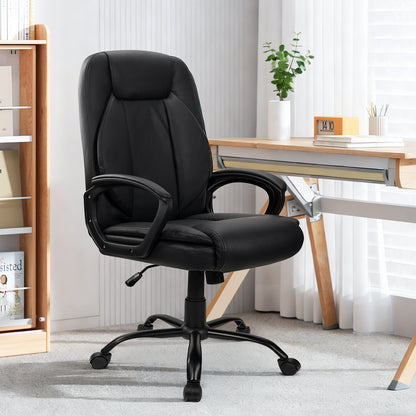 SKY-TOUCH Office Chair, Executive Desk Chair, Classic PU Leather Padded Mid-Back Height Adjustable and Tilt, 350Lb Capacity, Office Computer Desk Chair with Armrest, Black- 26"D x 23.75"W x 42"H