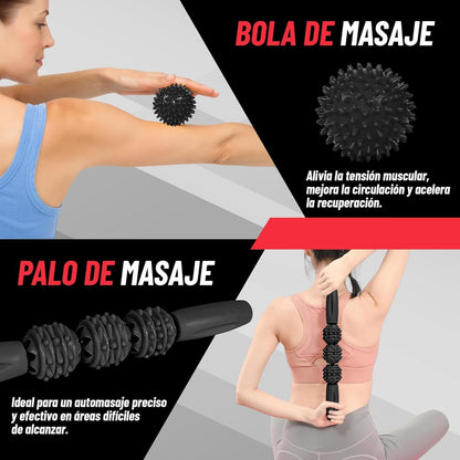 SKY-TOUCH 4-in-1 Roller Muscle Massage, Massage Ball, Yoga Column Massage Relax Ball Set, Foam Exercises and Roller Bag - Black