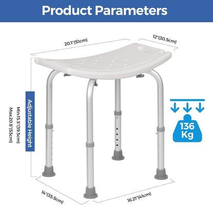 SKY-TOUCH Non-Slip Shower Stool with Suction Feet, Adjustable Lightweight Rust-Free Aluminium Bath Chair for Elderly, Disabled, Pregnancy, Post Surgery, 42 to 50 cm Height, 400 lbs Capacity