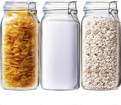 SKY-TOUCH Square Glass Jars with Airtight Lid, Wide Mouth Mason Jars with Clamp Lids,Glass Sealed Jars with Air Tight Lids, Best for for Flour, Cereal, Beans, Pasta and Canning