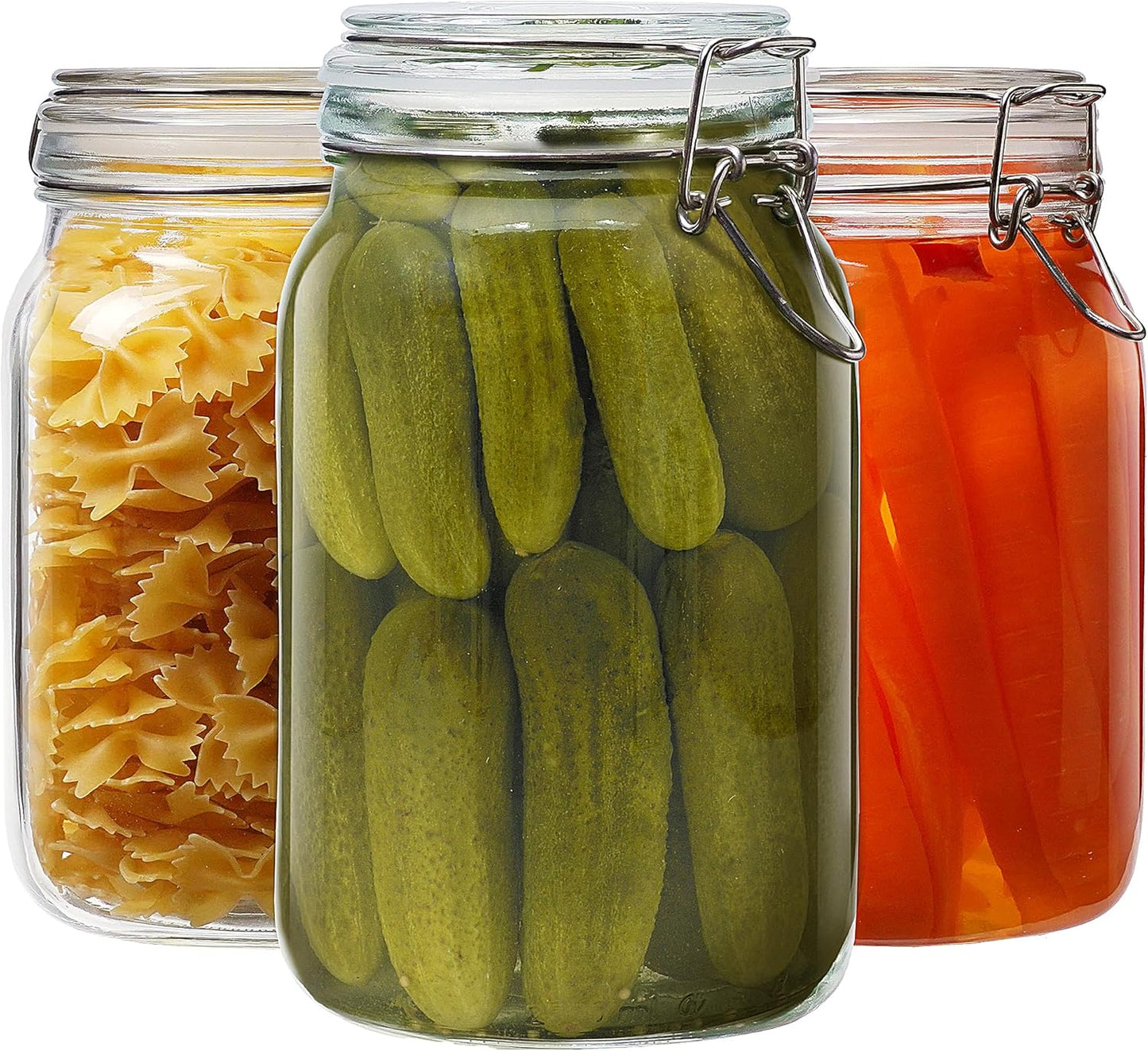 SKY-TOUCH Square Glass Jars with Airtight Lid, Wide Mouth Mason Jars with Clamp Lids,Glass Sealed Jars with Air Tight Lids, Best for for Flour, Cereal, Beans, Pasta and Canning
