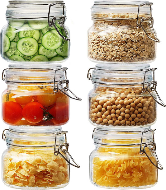 SKY-TOUCH Square Glass Jars with Airtight Lid, Wide Mouth Mason Jars with Clamp Lids,Glass Sealed Jars with Air Tight Lids, Best for for Flour, Cereal, Beans, Pasta and Canning