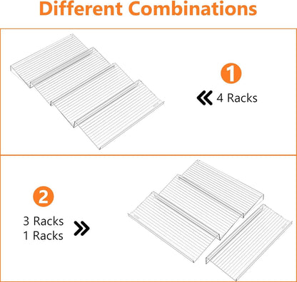 SKY-TOUCH Spice Drawer Rack, 4 Tier- 2 Set (8 Pcs) Expandable From 11" to 22" Clear Acrylic Seasoning Jars Drawers Organizer, Kitchen Drawers, Cabinets Countertops Expandable Storage for Spice Jars