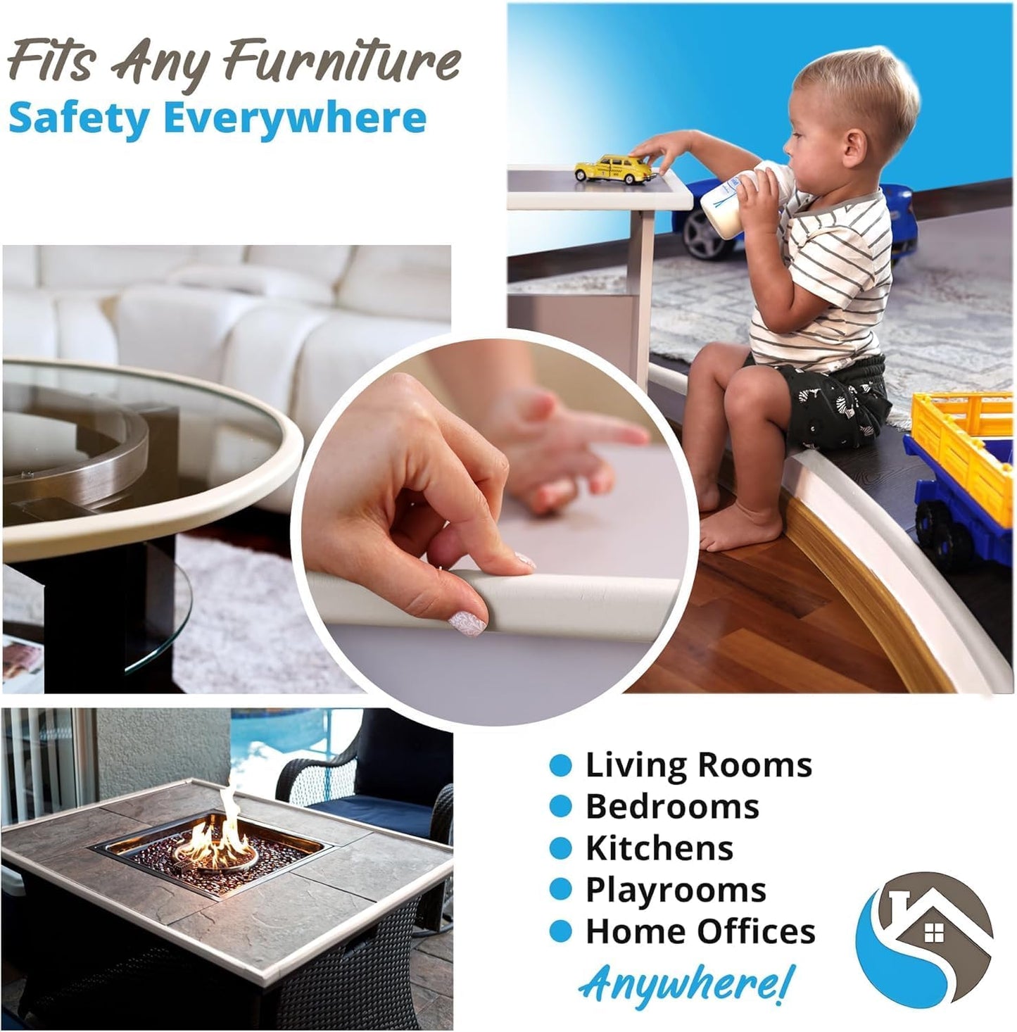 SKY-TOUCH Baby Safety Corner & Edge Protector Set – 4M Foam Cushion Strip for Furniture, Childproof Table & Corner Guards, with Tape (White)