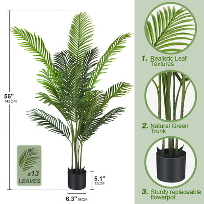 SKY-TOUCH Artificial Tree Fake Plants: 140cm Areca Palm Fake Trees Faux Plants Indoor Realistic Plants for Office Home Room Store Decor