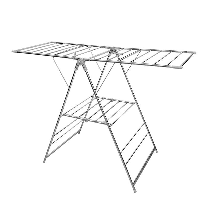 SKY-TOUCH Foldable Clothes Drying Rack, 2-Level Laundry Drying Rack, Free-Standing Large Drying Rack, with Height Adjustable Wings, Indoor & Outdoor Use, Gray - 106x46x10.5