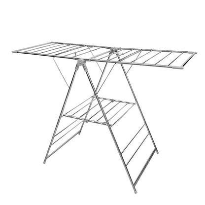 SKY-TOUCH Foldable Clothes Drying Rack, 2-Level Laundry Drying Rack, Free-Standing Large Drying Rack, with Height Adjustable Wings, Indoor & Outdoor Use, Gray - 106x46x10.5