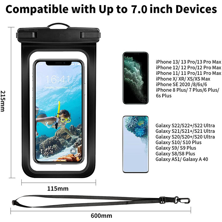 SKY-TOUCH 1 PACK Universal Waterproof Phone Case, with Neck Strap and Touchscreen for Swimming & Outdoor, 7'' Compatible with Mobile Phone, Black
