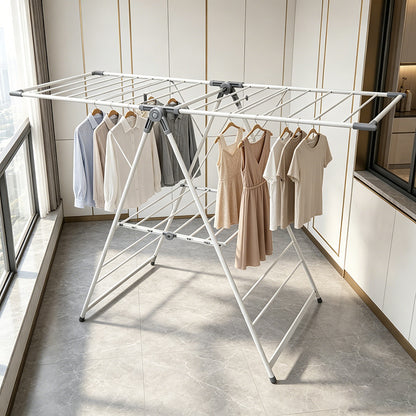 SKY-TOUCH Foldable Clothes Drying Rack, 2-Level Laundry Drying Rack, Free-Standing Large Drying Rack, with Height Adjustable Wings, Indoor & Outdoor Use, Gray - 106x46x10.5