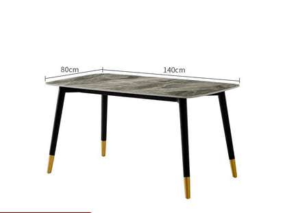 SKY-TOUCH Kitchen Dining Table Rectangular,Modern Rectangle Dining Table with rock slab Tabletop & Black Iron Legs,for Dining Room, Kitchen,Restaurant (180×80cm,Grey)