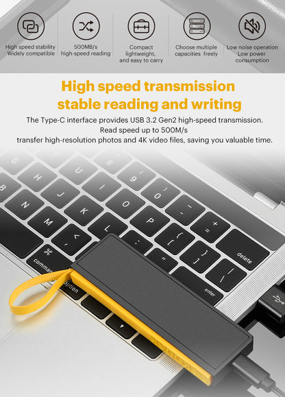 KODAK X106 Portable SSD, 5Gbps High-Speed External Solid State Drive, Up to 500MB/s Read Speed, USB-C Portable Storage with PVC+ABS Shell and Leather Loop for Photos, 4K Videos, Travel and File Backup