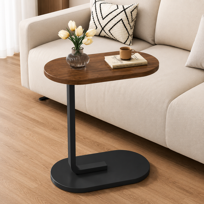 SKY-TOUCH C-Shaped End Table, Small Side Table for Couch, Sofa table, Perfect Snack Table with Metal Frame for Bedroom, Living Room & Small Spaces, Overbed Tables (Walnut) - 45x28x58.5cm