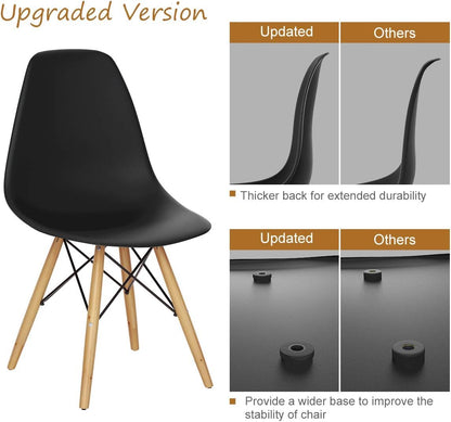 SKY-TOUCH Modern Dining Chair Dining Side Chairs set of 1, Simple Office Chair, Lounge Shell Chair with Folding Wood Legs and Plastic Seat, for Kitchen, Dining, Bedroom, Living Room,Black,40*40*82cm
