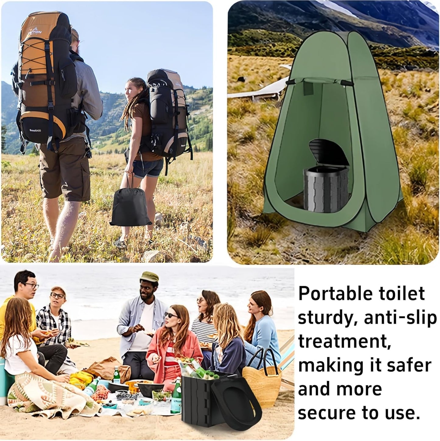 SKY-TOUCH Portable Camping Toilet, Foldable Travel Commode for Adults, Hiking, Road Trips, Beach, Emergency Use, Lightweight, Eco-Friendly