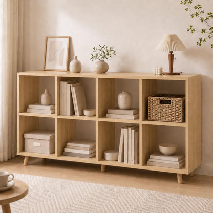 SKY-TOUCH 2-Tier 8-Cube Floor Standing Bookcase Organizer, Wooden Storage Cabinet with Multiple Compartments for Home Office Living Room, 120 x 30 x 72 cm