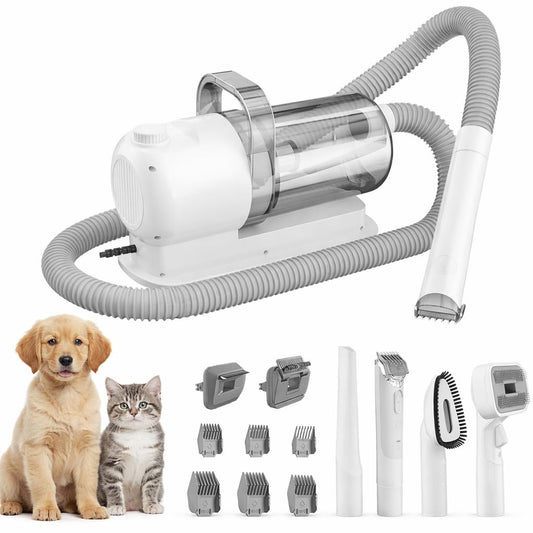 SKY-TOUCH Pet Grooming Kit and Hair Vacuum, 12 in 1 Shedding Grooming Kit, 2L Large Capacity Low Noise Hair Remover Supplies for Dogs & Cats, Professional Grooming Shedding Tools