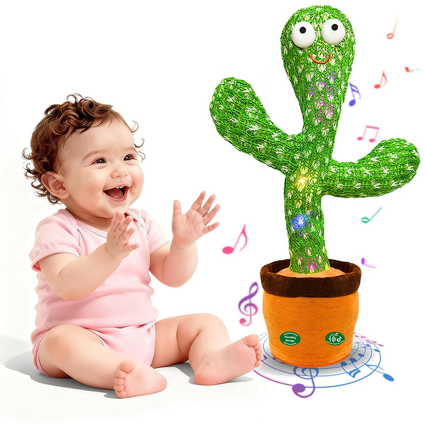 Dancing Mimicking Talking Cactus Toy,Funny Gift for Toddler 1 2 3 Year Old Boy Girl,Singing Record Repeat What You Say Light Up Baby Infant Toys 6-12 12-18 Months (Volume Adjustment)