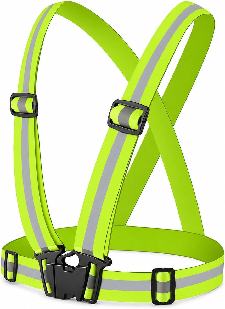 SKY-TOUCH Reflective Safety Harness/Elastic Safety Vest—Designed for Walking, Jogging, and Hhiking Lightweight Breathable and Adjustable Elastic Strap Width: 4 cm Reflective Strip Width: 1.5 cm Green