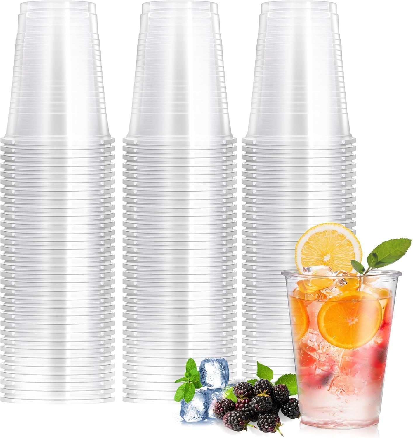 Sky-Touch 360ml Clear Plastic Cups - 100pcs Cold Party Drinking Cups Suitable for Iced Coffee, Smoothies, Milkshakes, and Other Cold Drinks - Transparent
