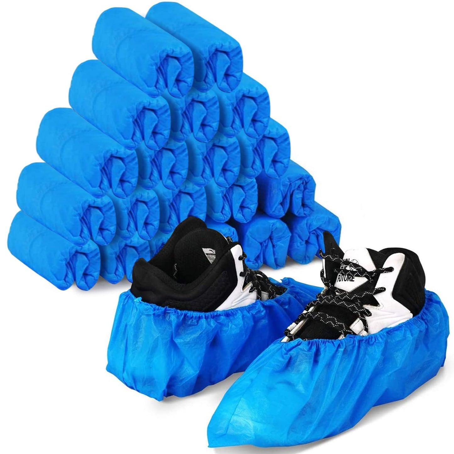 SKY-TOUCH 200 Pack/100 Pair Disposable Shoes Covers Boot Cover Waterproof, Dust-proof, Non-slip Recyclable Shoe Booties, One Size Fit Most, Protect Your Shoes, Carpets and Floors, Blue