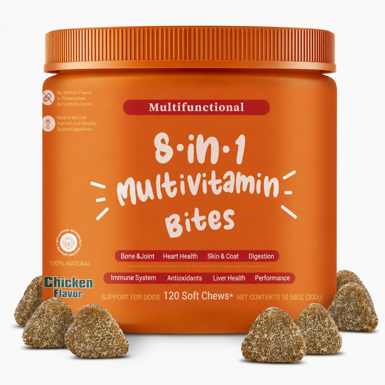 SKY-TOUCH 8-in-1 Multivitamin Chewable Gummies for Cats and Dogs – Supports Hip, Joint, Skin, and Coat Health Suitable for Cats and Dogs (Including Seniors) Chicken 120ct