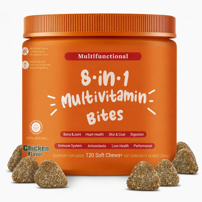 SKY-TOUCH 8-in-1 Multivitamin Chewable Gummies for Cats and Dogs – Supports Hip, Joint, Skin, and Coat Health Suitable for Cats and Dogs (Including Seniors) Chicken 120ct