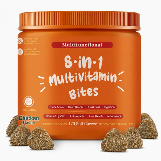 SKY-TOUCH 8-in-1 Multivitamin Chewable Gummies for Cats and Dogs – Supports Hip, Joint, Skin, and Coat Health Suitable for Cats and Dogs (Including Seniors) Chicken 120ct