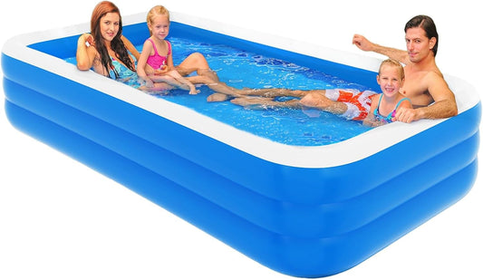 SKY-TOUCH Inflatable Paddling Pool, 3 Rings Large Rectangular Family Swimming Center for Kids Toddlers Adult, Indoor Outdoor Garden Swimming Pool,Blue (300x170x56cm)