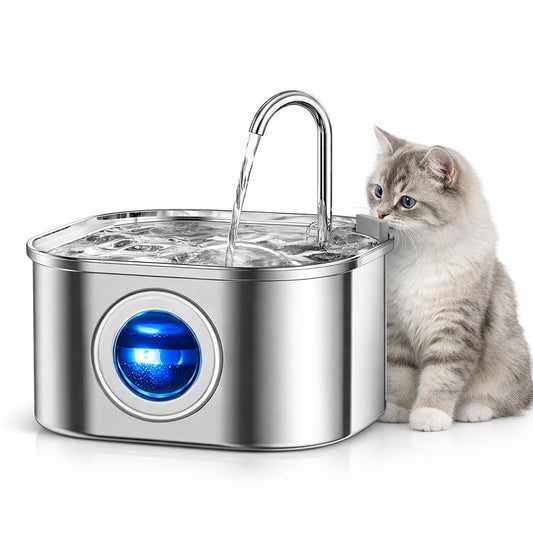 SKY-TOUCH Cat Water Fountain, 3.2L/108oz Stainless Steel Pet Fountain with Super Quiet Pump, Indoor Automatic Water Dispenser for Cats, Dogs & Multiple Pets