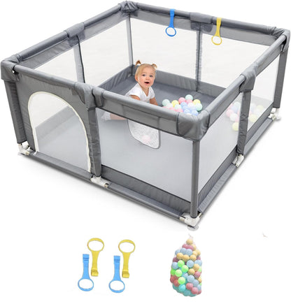 SKY-TOUCH Baby Playpen, Extra Large Playpen for Babies, Kids Safe Play Center for Babies with Breathable Mesh and Zipper Door，and Toddlers Gives Mommy a Break