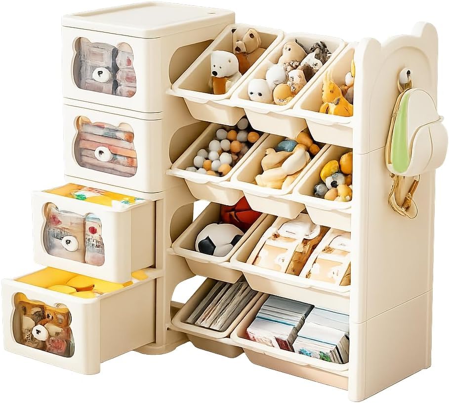 SKY-TOUCH Four-tier Toy Storage Rack, Children's toy Storage Rack And Bookshelf, Multi-functional Shelf With Drawers, Suitable for Toys And Books