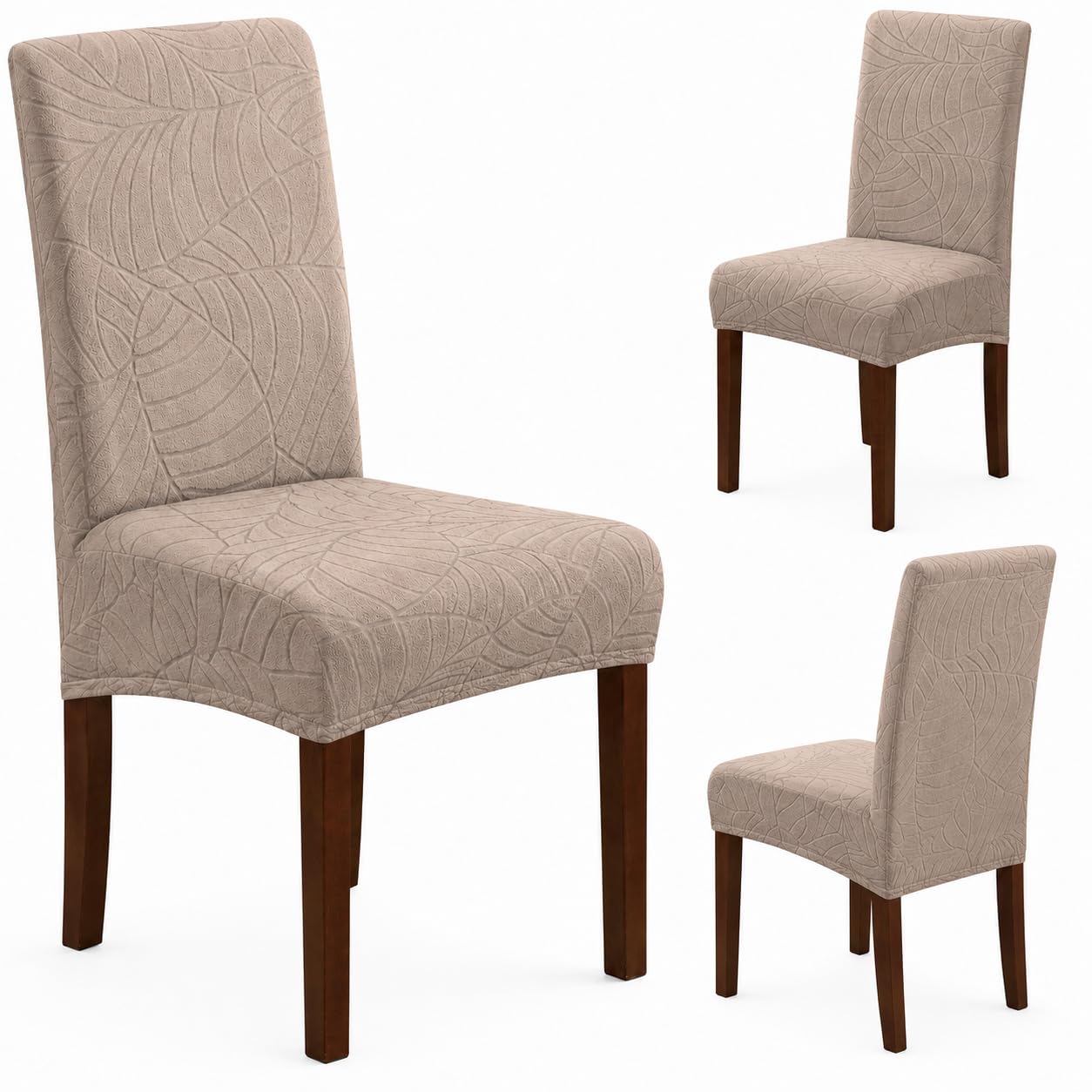 SKY-TOUCH 2 PCS Dining Chair Slipcovers, Stretch Dining Room Chair Covers, Removable Washable Chair Protectors, Dustproof Chair Covers for Home, Kitchen, Restaurant, Hotel (Sand)