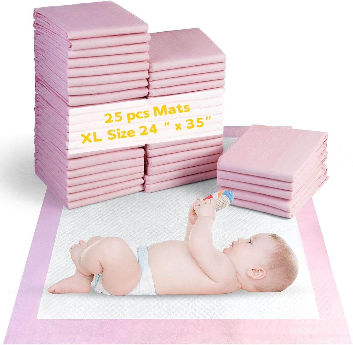 SKY-TOUCH 50 Pieces Baby Disposable Changing Mats,Waterproof Baby Changing Pads, 45x60 cm, Highly Absorbent Leakproof Changing Pad Baby, Ultra soft Diaper Changing Mat Underpads for Baby Pink