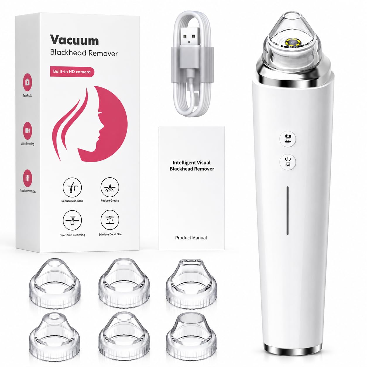 SKY-TOUCH Blackhead Remover Pore Vacuum with HD Camera, WiFi Visible Facial Pore Cleanser, Electric Blackhead Suction Tool with 6 Suction Heads & 3 Modes, USB Rechargeable