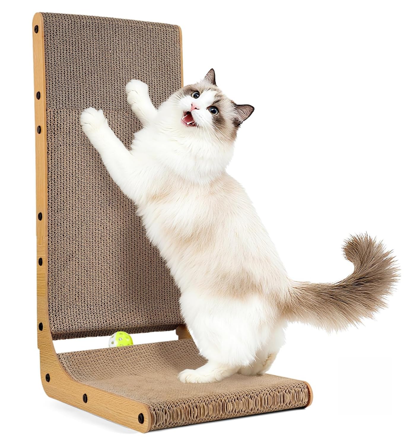 SKY-TOUCH L Shape Cat Scratcher, Large 26.8'' Vertical Cat Scratchers with Ball Toy, Cardboard Scratch Pad for Indoor Cats, Wall and Couch