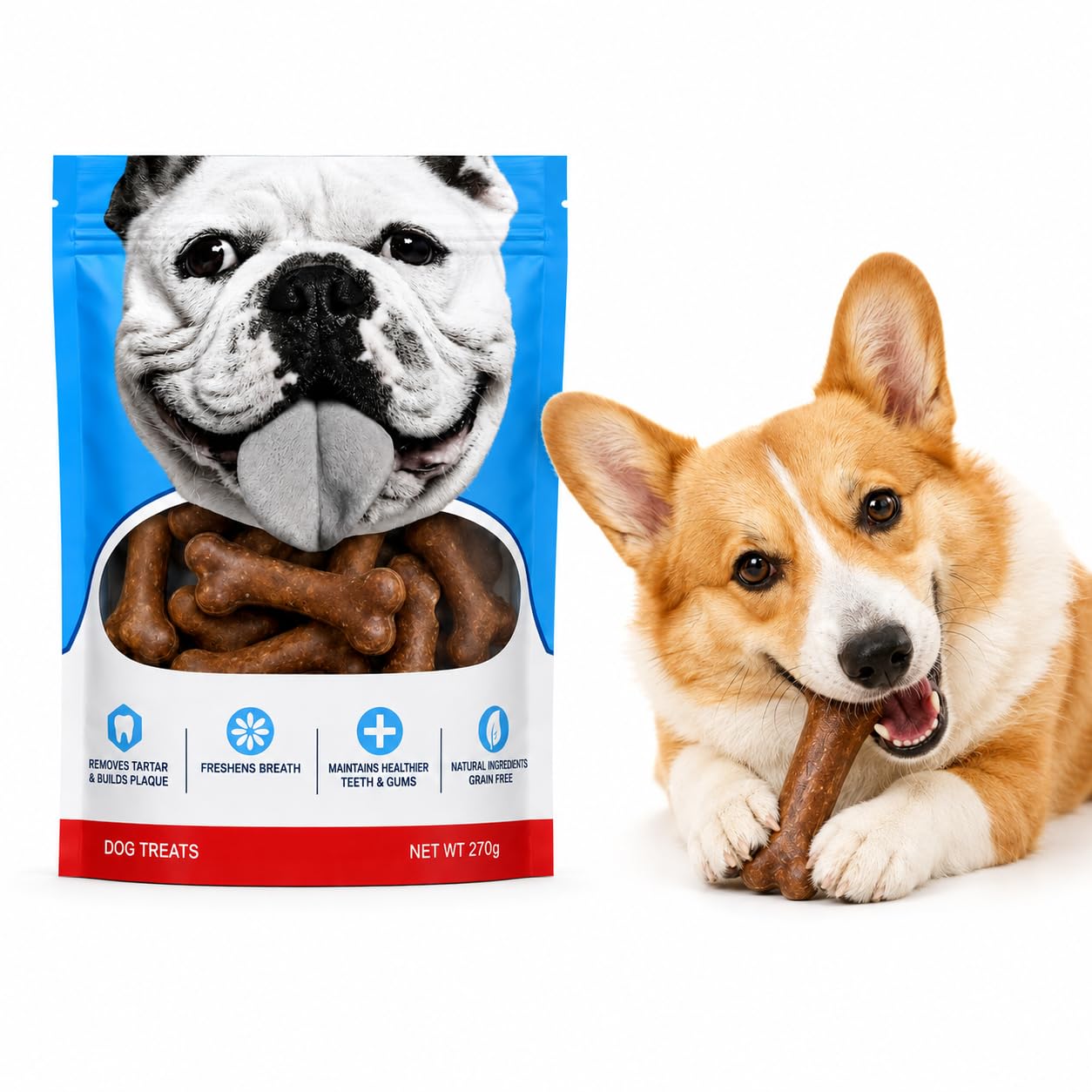 SKY-TOUCH Dog Treats, Bone Shape Dental Chews for Dogs, Long Lasting Chicken Flavor Chew Sticks, Durable Teeth Cleaning Snacks