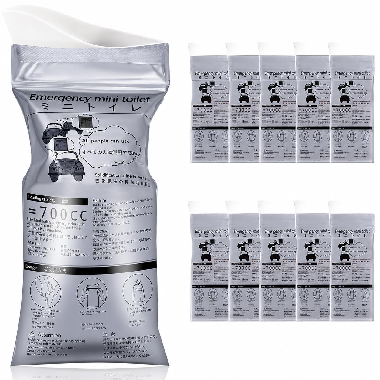 SKY-TOUCH 20 Pack Disposable Urinal Bags 700ML, Portable Travel Pee Bags for Car Emergency, Camping & Traffic Jam, Leak Proof Urine Bags for Men & Women, Grey